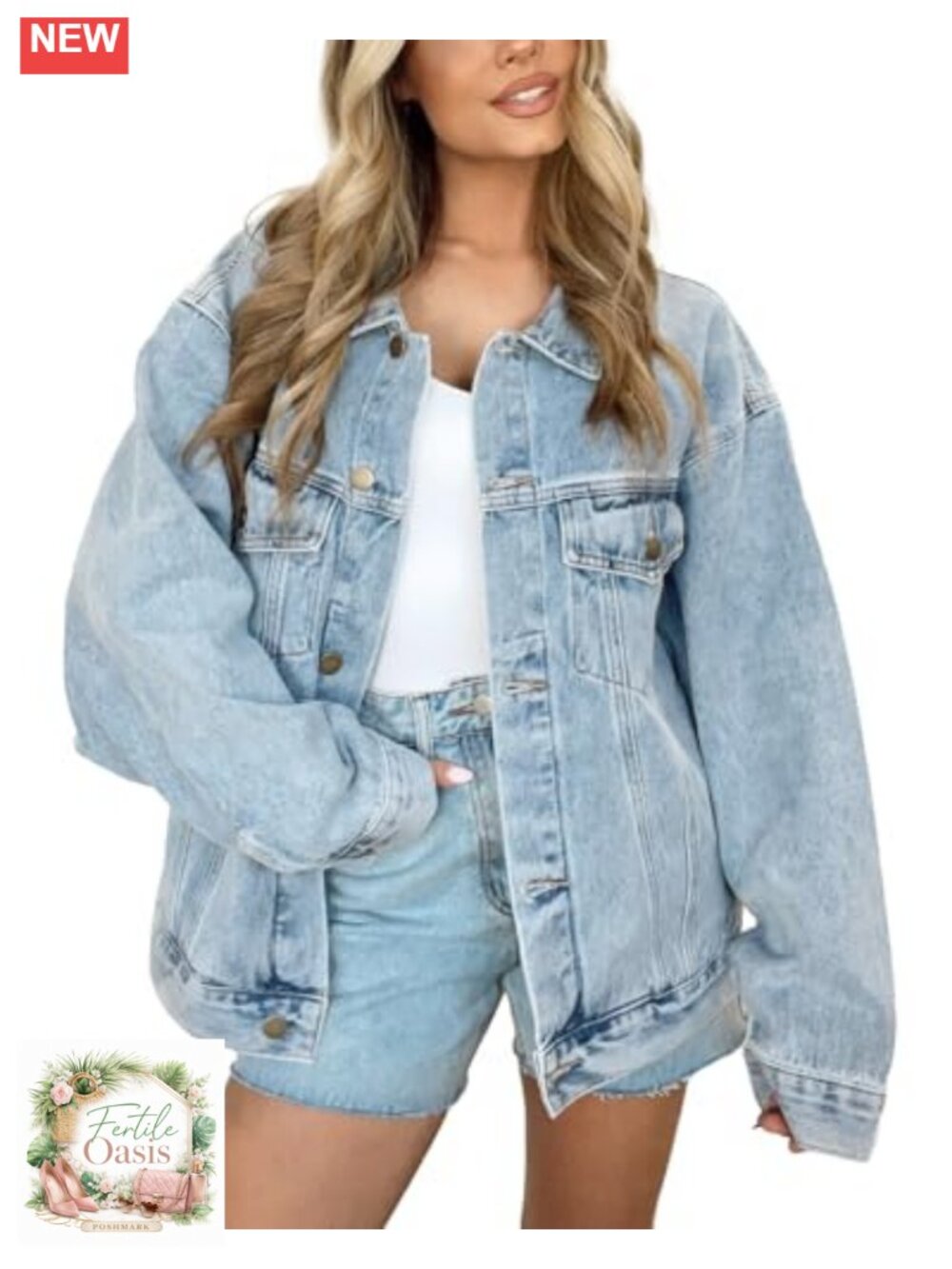 Oversized Women's Jean Jacket Long Denim Trucker Shacket Button Down Long